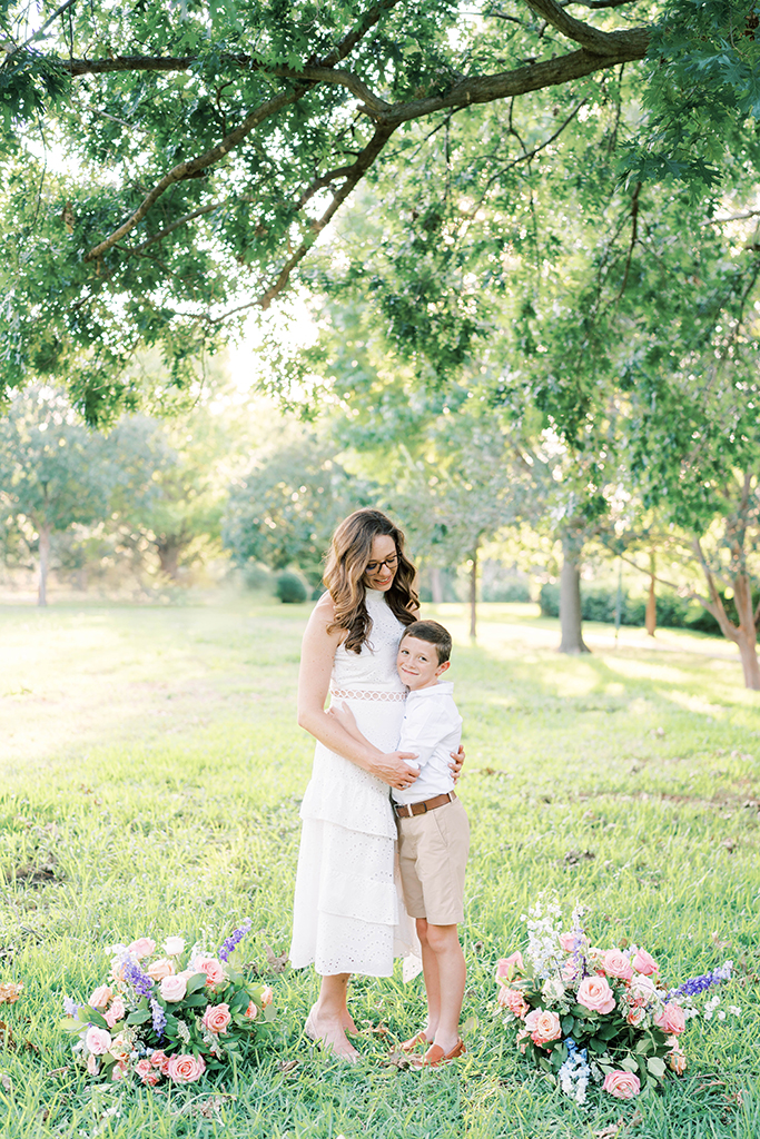 Mother and son hugging excited about the balanced meals for children they eat.